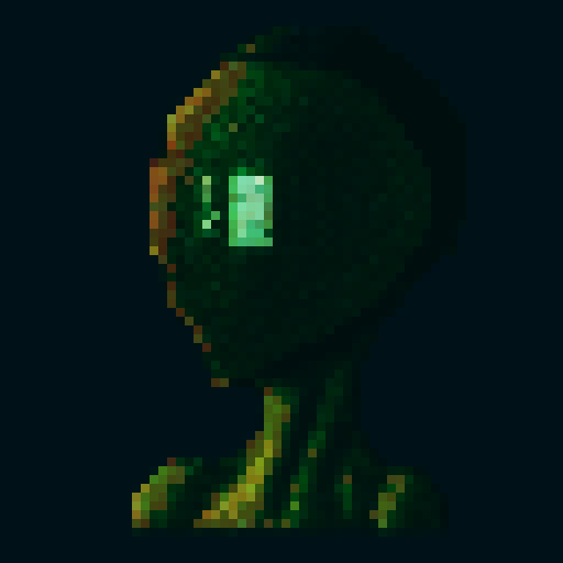 a weird alien portrait holding a camera, profile photo style pixel art high detail