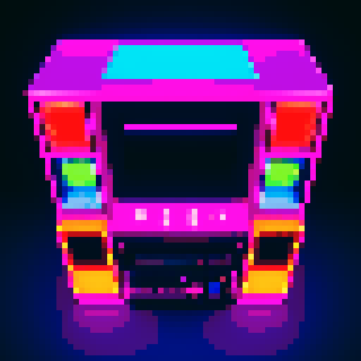 pa system, retro, 8-bit, vibrant colors, pixelated speakers, glowing buttons, horizontal lines, blocky typography, low resolution, neon lights, digital display, geometric shapes, arcade vibes, 80s aesthetic, electric blue, red and yellow, nostalgic