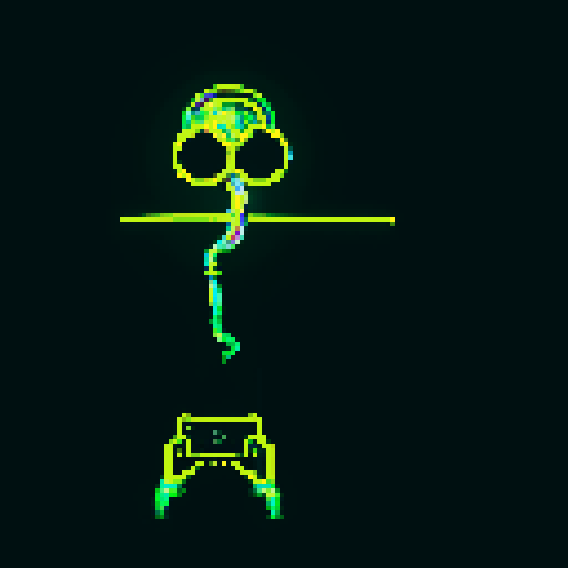 Tentacled alien photographer with big eyes taking a neon, colorful selfie using a retro pixel art camera, capturing intricate details in a pixelated style.