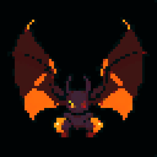A larger, more menacing demonic creature with bigger horns, sharp claws, and bat-like wings. Its dark red skin is covered in glowing runes. No background.
