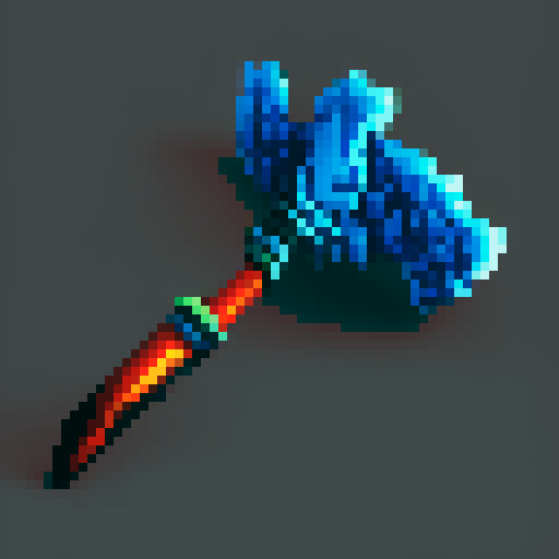 fantasy axe, sharp blade, metallic sheen, vibrant colors,  textured grip