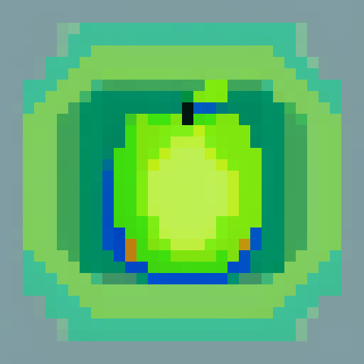 green apple, in the center, simple pixel art