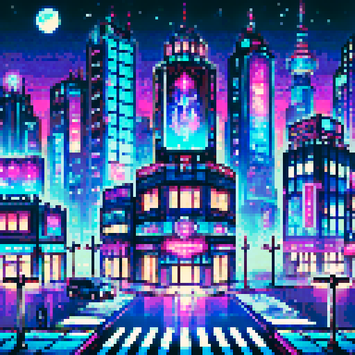 futuristic city, neon lights