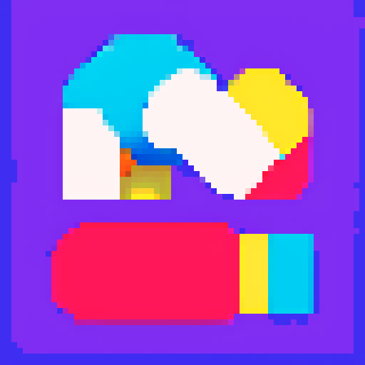 Pixel art, vibrant colors, retro style, a simple boxing glove with a cartoonish flair, sharp edges, sRGB