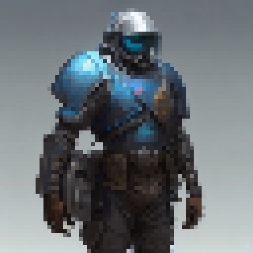 Soldier in armor, isometric, blue. 