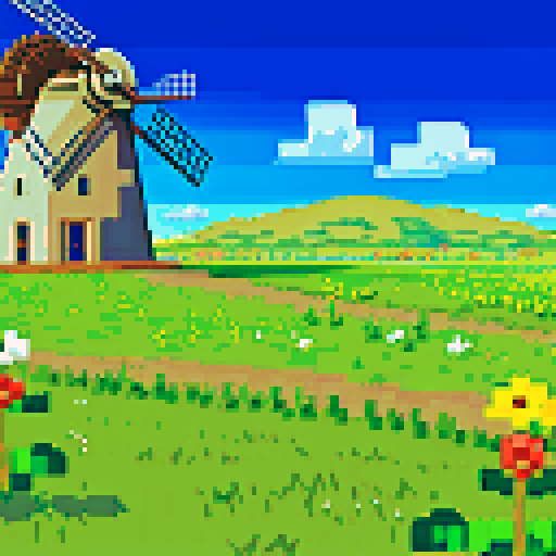 Wide open plains, field, windmill in background