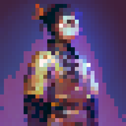 muromachi-era samurai in traditional armor, sprite for roguelike game