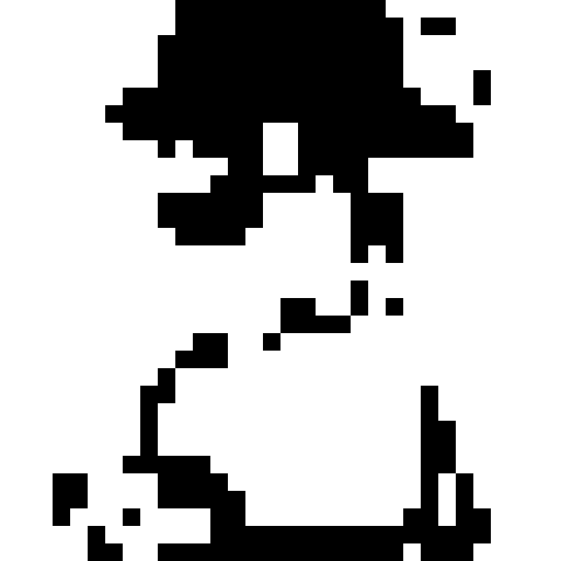 16x16 monochrome image of the pokemon gloom facing to the right. black is background. white is foreground.
