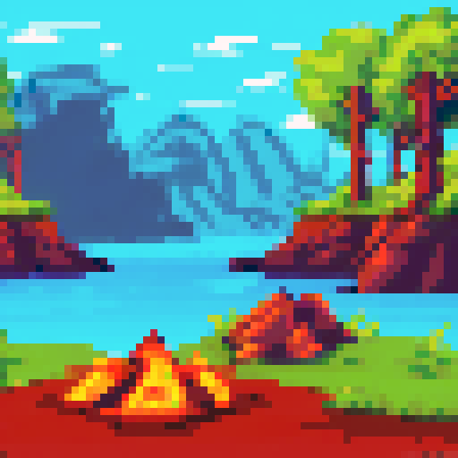 rock outcropping with campfire under