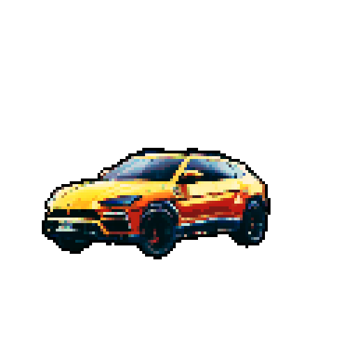 Photorealistic, centered Lamborghini Urus in a three quarter view, right wheel in front, clean background, pixel art style with sRGB colors