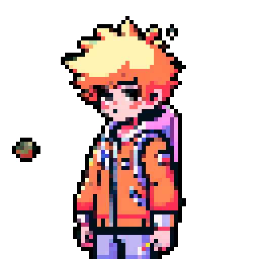 a kid with open arms, and a headpiece that resembles the sun, and a detail in his clothes on the chest area that resembles the moon. the background looks like outerspace, pixel art, sRGB