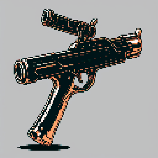 I want a copper structure reminiscent of a mounted weapon of some sort seen from a head on two dimensional perspective. The design should be relatively simple. I also want this object usable as an asset in a videogame, meaning only one object per image, outlined with a strong black stroke, on a solid-color background.