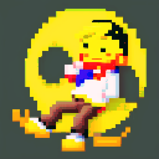 yellow smiling crescent in brown pants