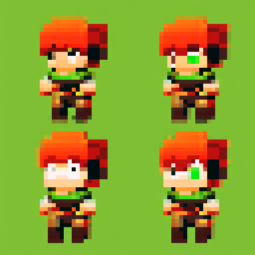 overhead view movment sprite sheet for a ranger in a rpg game 