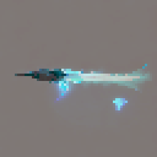 ghostly sword, ethereal, wisps of smoke, flying to the right