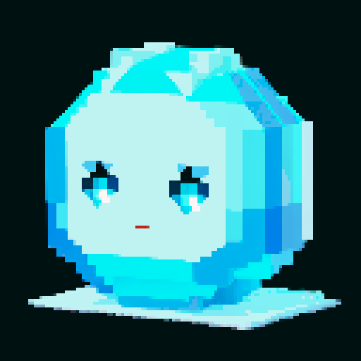 An exquisite, crystalline slime with a diamond-like structure. It has gleaming, sharp edges, radiant eyes, and a serene expression. The body reflects and refracts light beautifully. No background.
