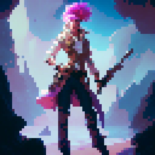 female pirate captain with pink hair, white frilly shirt, and captain's hat, holding flintlock pistols, on the bow of her ship, looking defiant against sinister albatrosses, crabs, and deep sea creatures, fantasy RPG