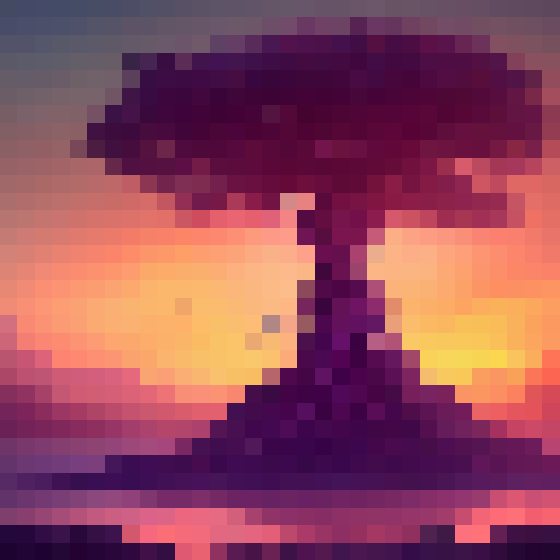 soul tree with a heart as its roots and a sunset in the background with birds in the air