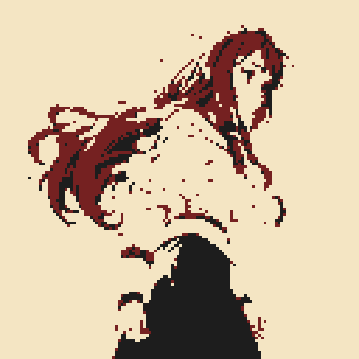 cute character with light hair, dark hair tips in pixel art style, sRGB