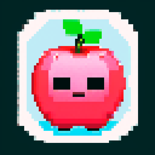cute apple, pixel art, vibrant colors, smooth shading, low resolution, 8-bit style, simple background