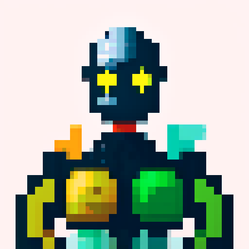 armour, metallic, intricate design, pixelated, vibrant colors, sRGB