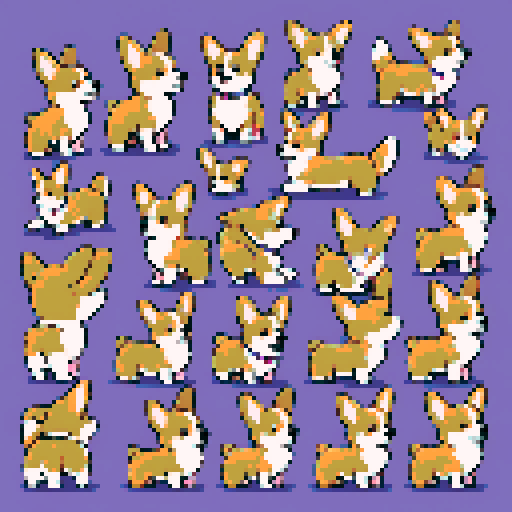 9 cute corgi dog sprites of different colors and poses