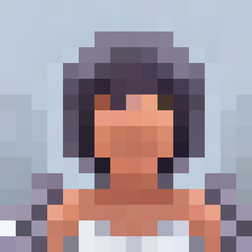 beautiful ethereal angel with chrome wings, flowing hair, and a serene expression, rendered in pixel art with crisp, defined lines and a vibrant sRGB color palette