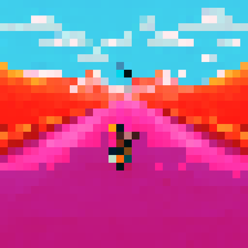 Colorful, intricate, pixelated details of a saxophone, guitar, and piano surrounded by musical notes and sound waves