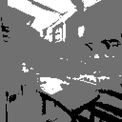 old, tattered book; rough, pixelated wooden counter; first person; bar counter; landscape portrait