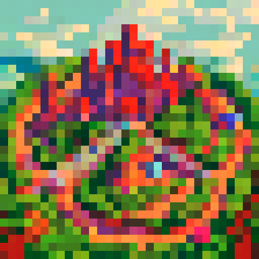 Hub World, a pixel art game icon capturing a close up, 16x16 portrait of the captivating world of "My Singing Monsters"