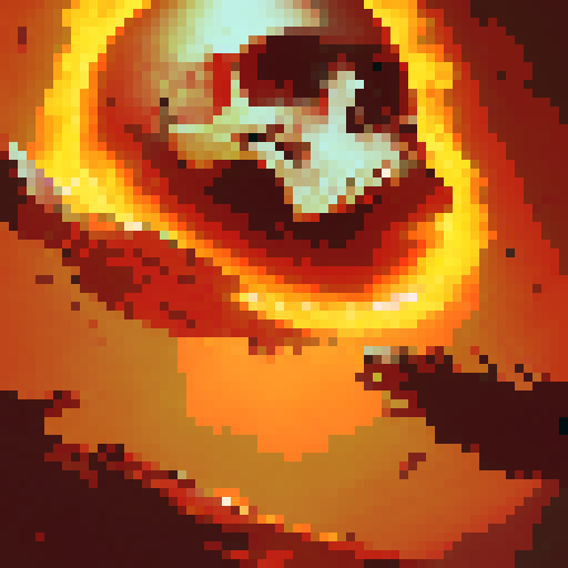 A floating skull in a ball of flames