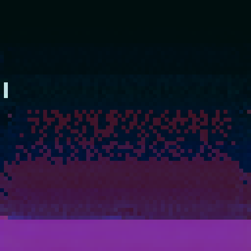 Top of weathered skyscraper, extending down 20 floors with jutting items, cracked and textured brick, muted purple color scheme Barred windows, 3 yellow-lit windows per floor sRGB, pixel art, background, landscape