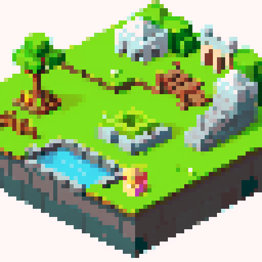 Stylized isometric grayscale forge for level 1 strategy game, slot is 64x32 diamond, simplified art