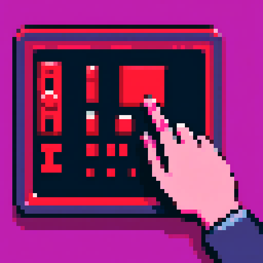 hand pushing button, illuminated by a red light, showcasing intricate pixel art details in an sRGB color space
B