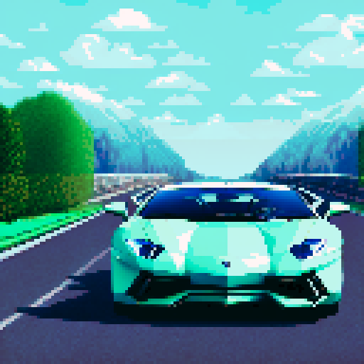Photorealistic, centered Lamborghini Aventador in a three quarter view, right wheel in front, clean background, pixel art style with sRGB colors