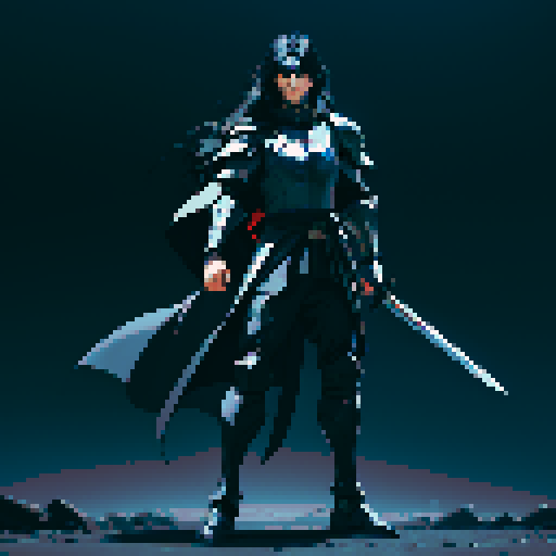 full-body image, male knight, man in black armor, giant sword, long black hair, sexy, male dark knight, giant sword, huge long sword, long hair, facing left, ready to fight, very long sword