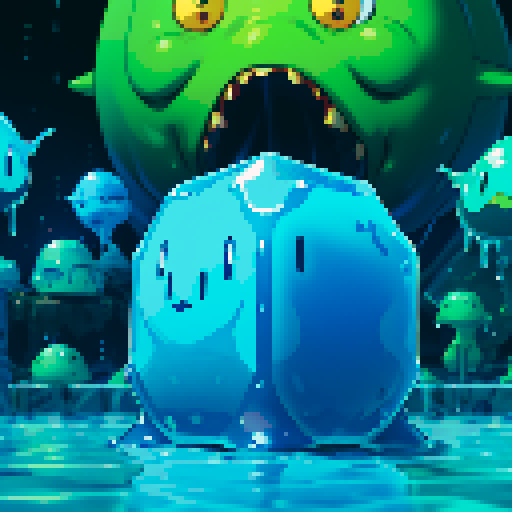 Blue Slime cube, Gelatinous cube, giant Slime, boss fight