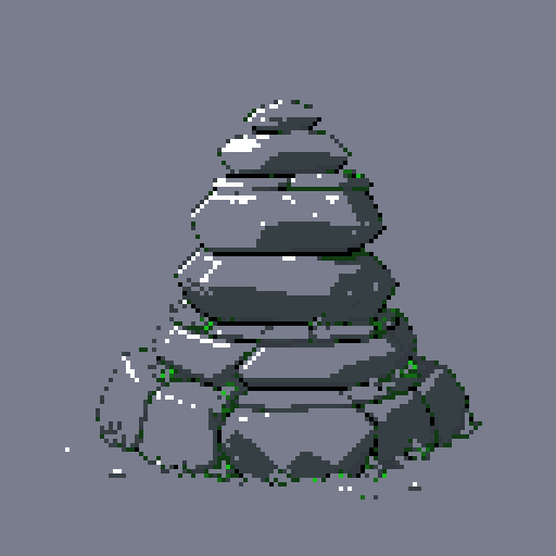 2d grey stone pile of boulders in an ancient english style. Old and crumbling but still upright. Green vines crisscross it. Usable as an asset (clear, thick lines and a white background). Put a black stroke around the composition