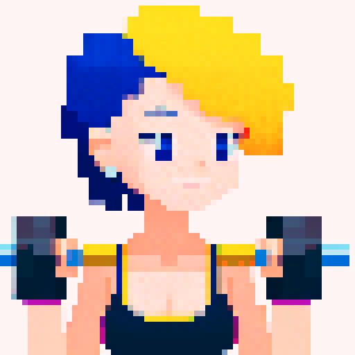 vibrant woman in pixel art style, white background, gym workout
