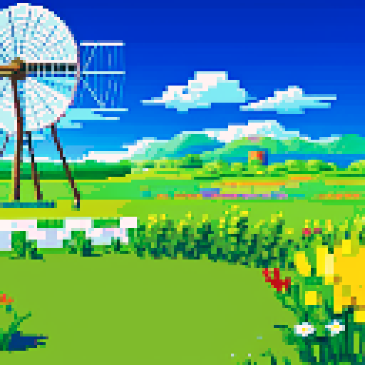 Wide open plains, field, windmill in background