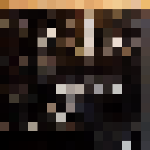 Modular synth knobs glowing neon green and blue, wires tangled in a mesmerizing chaos, captured in a 16x16 close-up portrait with pixel art style as a game icon