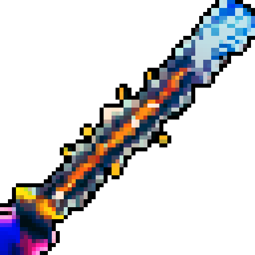 Magical wand, sparkling with vibrant colors, pixelated in mesmerizing pixel art