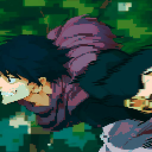 (Masterpiece, top quality, best quality), singular pixel art portrait featuring anime male dashing right with weapon,transparent background