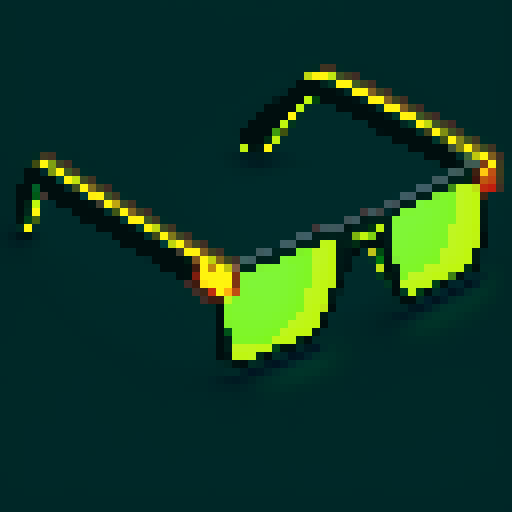 Reflective, neon, rectangular, black-framed sunglasses, frontal view