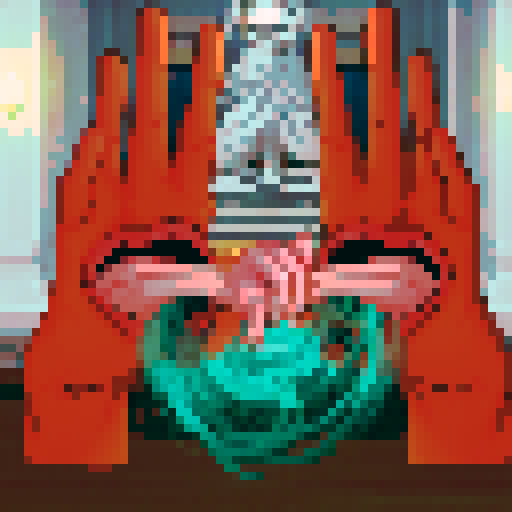 Hand monsters with mouths, entwined tongues and saliva