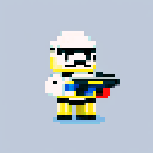 pixel little stormtrooper game character, full body, blaster, pixel art, sRGB