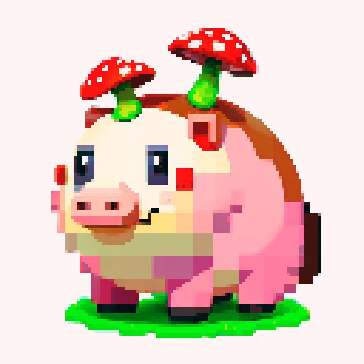 antropomorphic smiling hog with mushroom on back