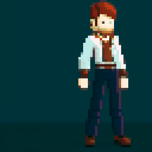 main character sprite with animations. young steampunk airship captain who fights with dual pistols