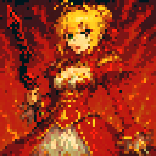 Fate Extra Nero Claudius, vibrant, regal, fiery, warrior, anime style, sRGB, pixel art