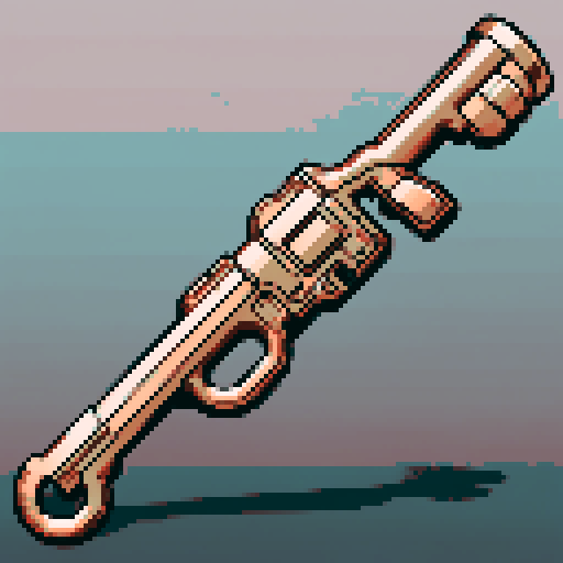 I want a copper structure reminiscent of a mounted weapon of some sort seen from a head on two dimensional perspective. The design should be relatively simple. I also want this object usable as an asset in a videogame, meaning only one object per image, outlined with a strong black stroke, on a solid-color background.